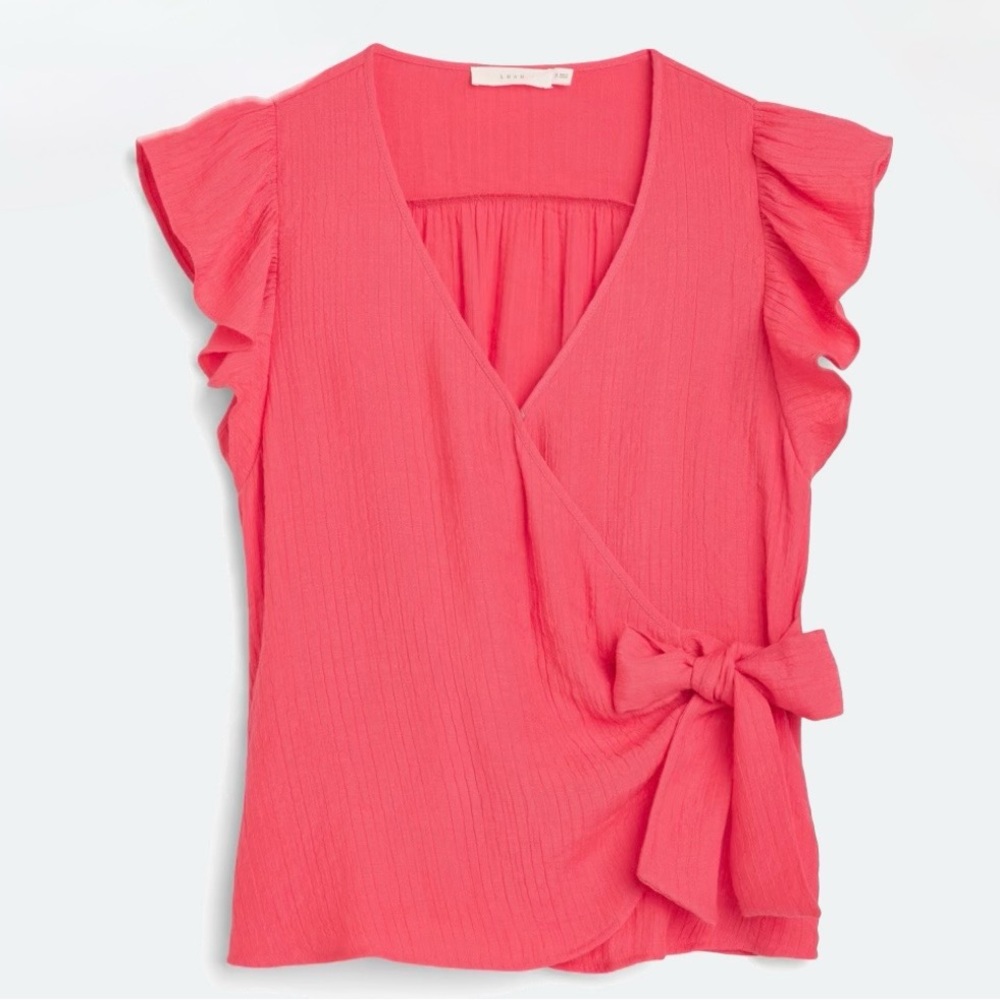 Zara Coral Ruffle Sleeve Wrap Blouse